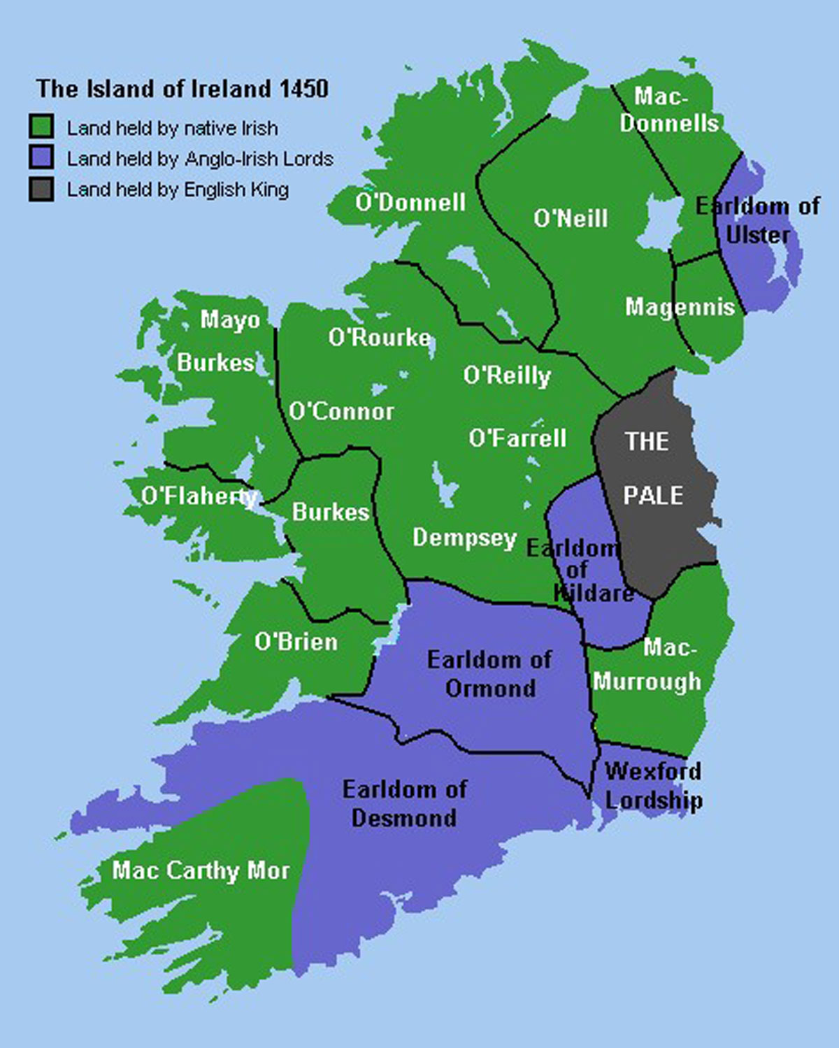02 Ireland-in-1450-showing-The-Pale-and-land-owned-by-the-Native-Irish-and-Anglo-Norman-Lords
