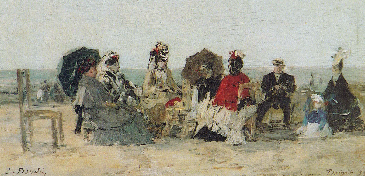 04-La-Conversation-sur-la-Plage-de-Trouville-(Eugene-Boudin-1876)