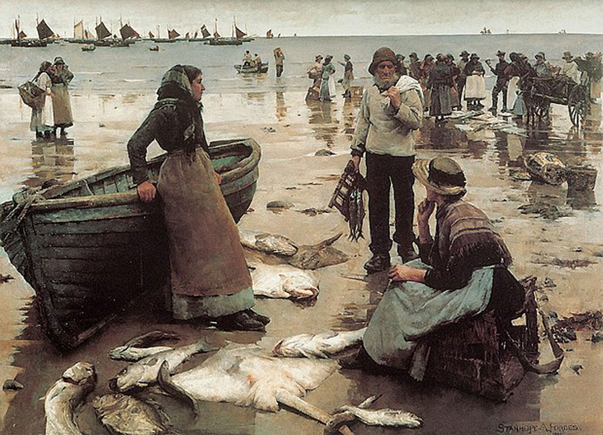 04-A-Fish-Sale-on-a-Cornish-Beach-1884-85-(Plymouth-City-Museum-and-Art-Gallery)